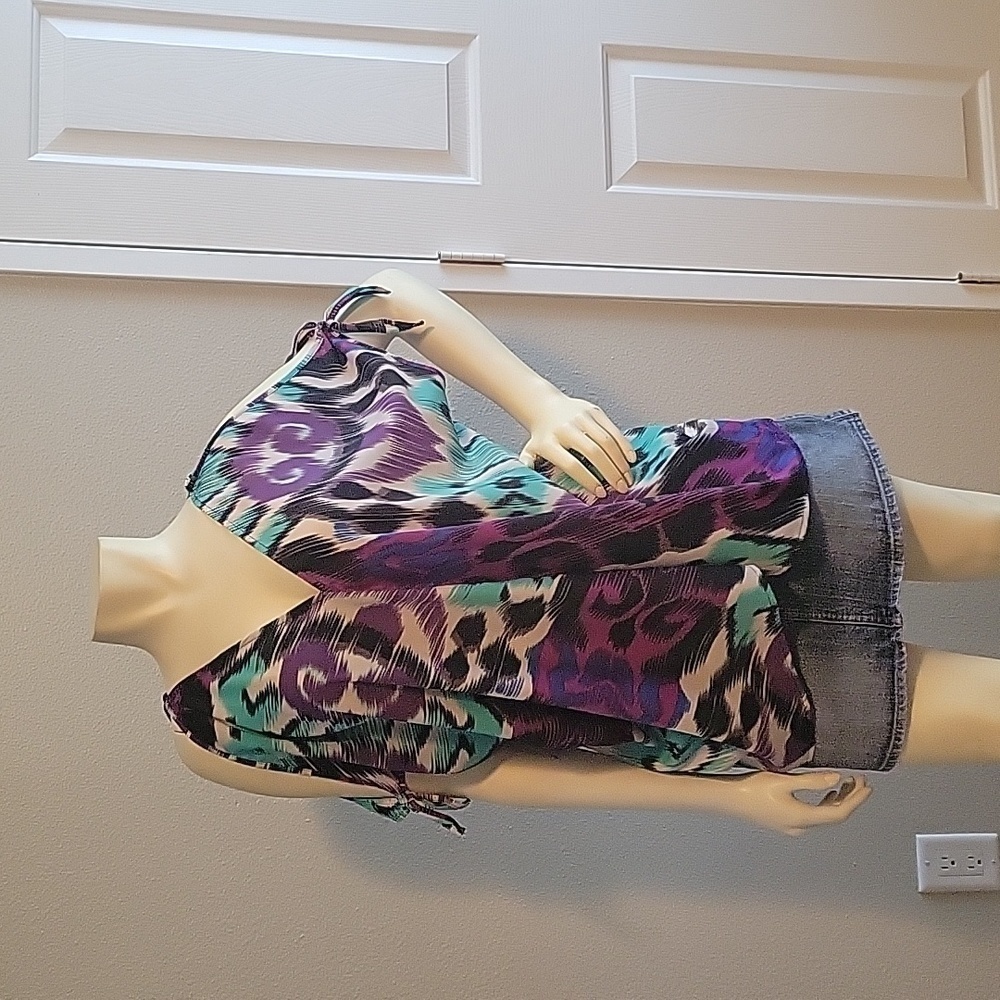 Fun colorful open shoulder blouse